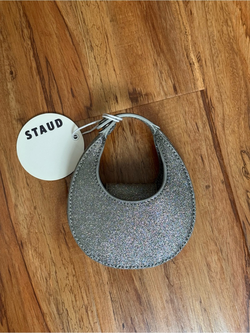 Staud Micro Moon Bag in Diamond Glitter Silver Brand New Bride Wedding